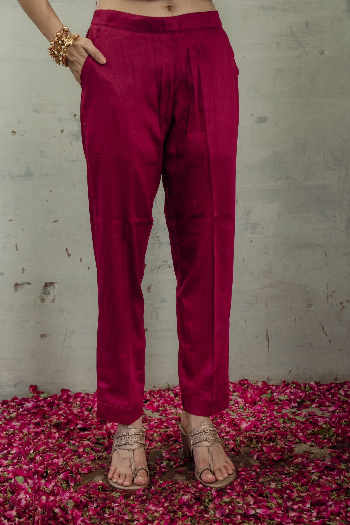 SMOCKED CHANDERI CO-ORD SET IN RANI PINK