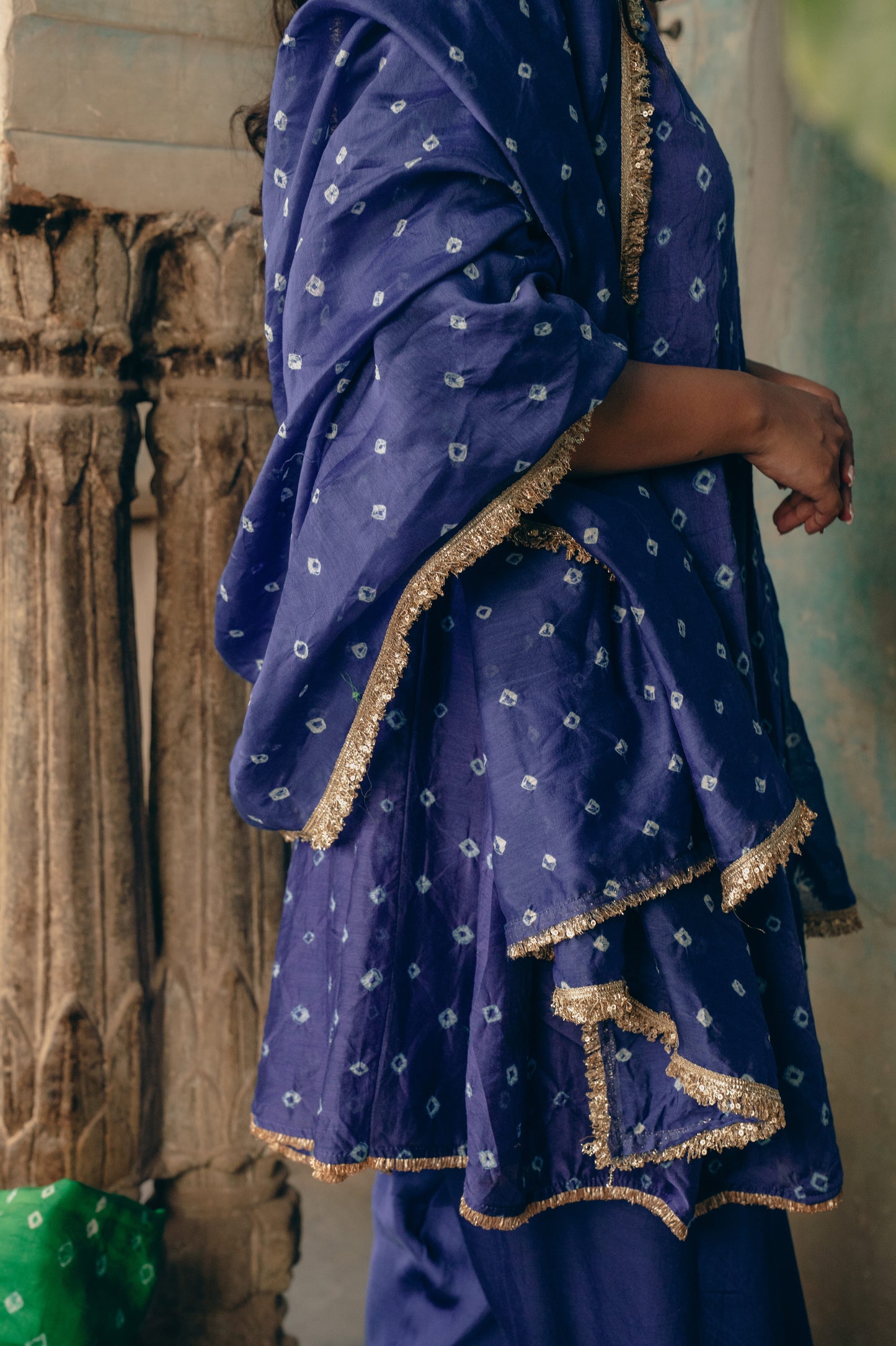 Blue Chanderi Bandhej Set
