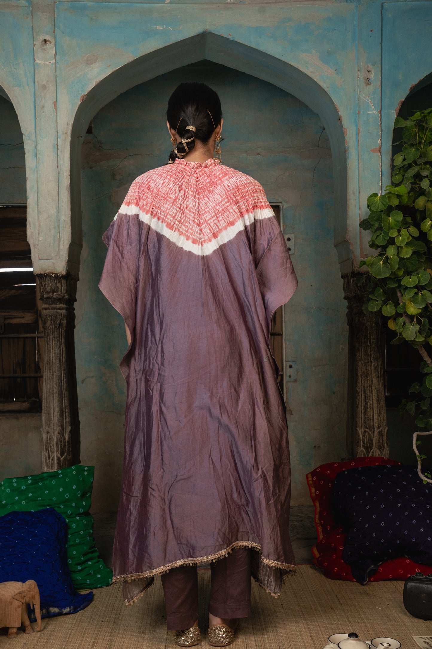 Violet Purple Chanderi Tissue Kaftan