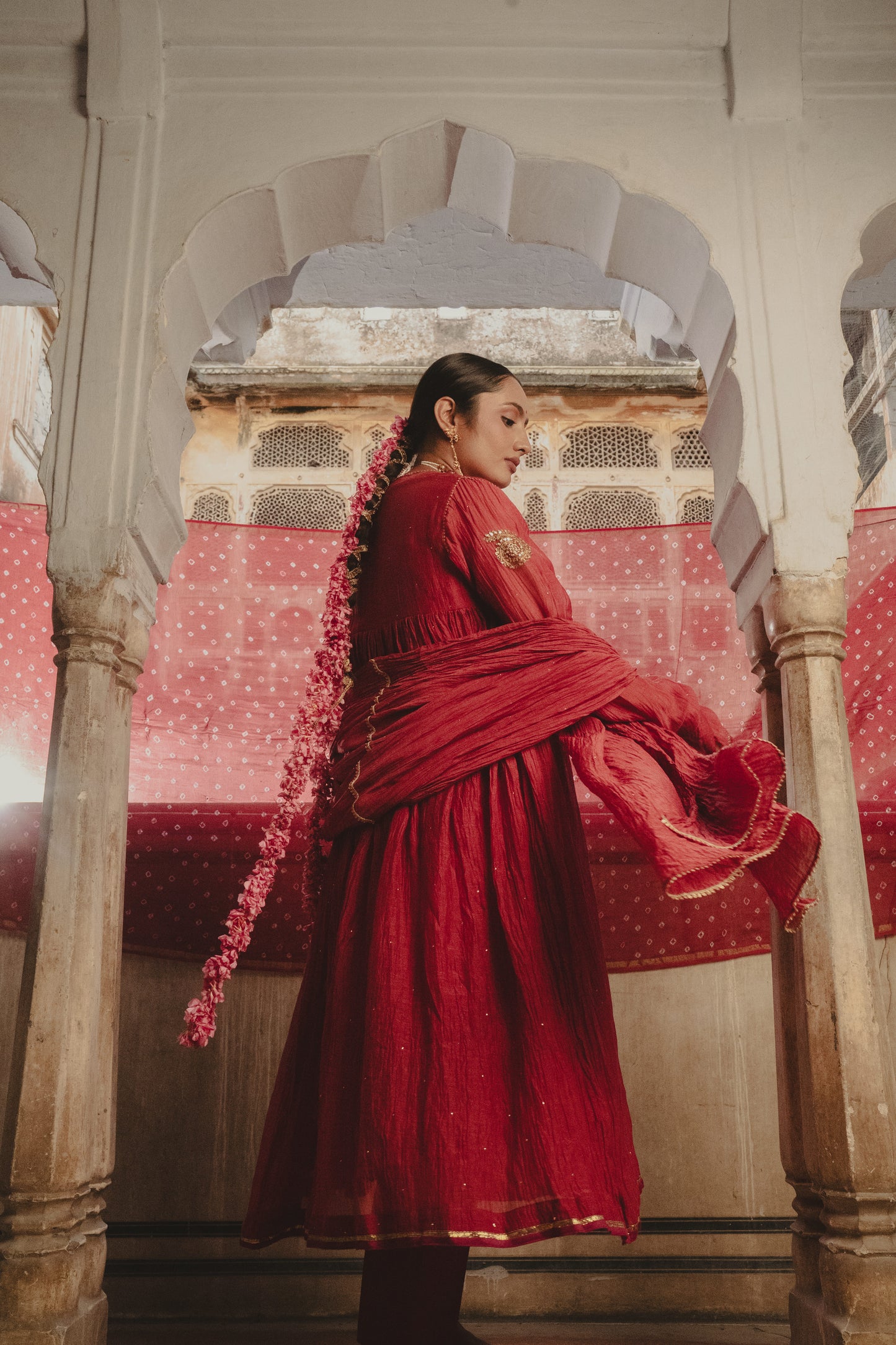 Chanderi mul badla Red dupatta