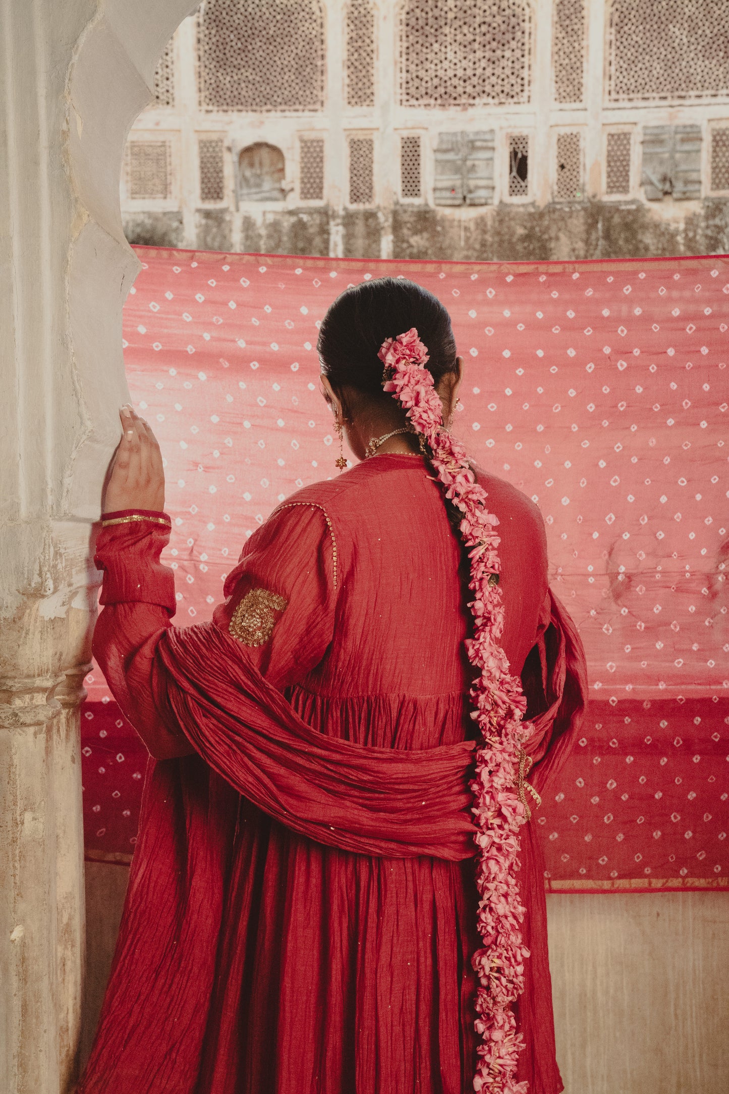 Chanderi mul badla Red dupatta