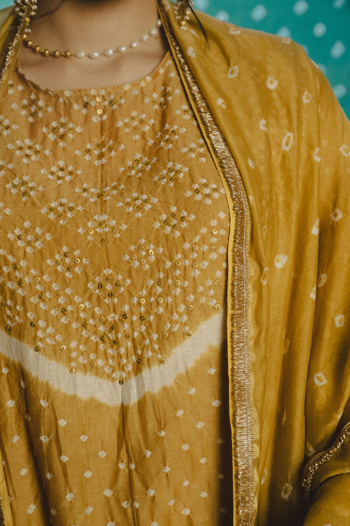 YELLOW CHANDERI ABHA SET