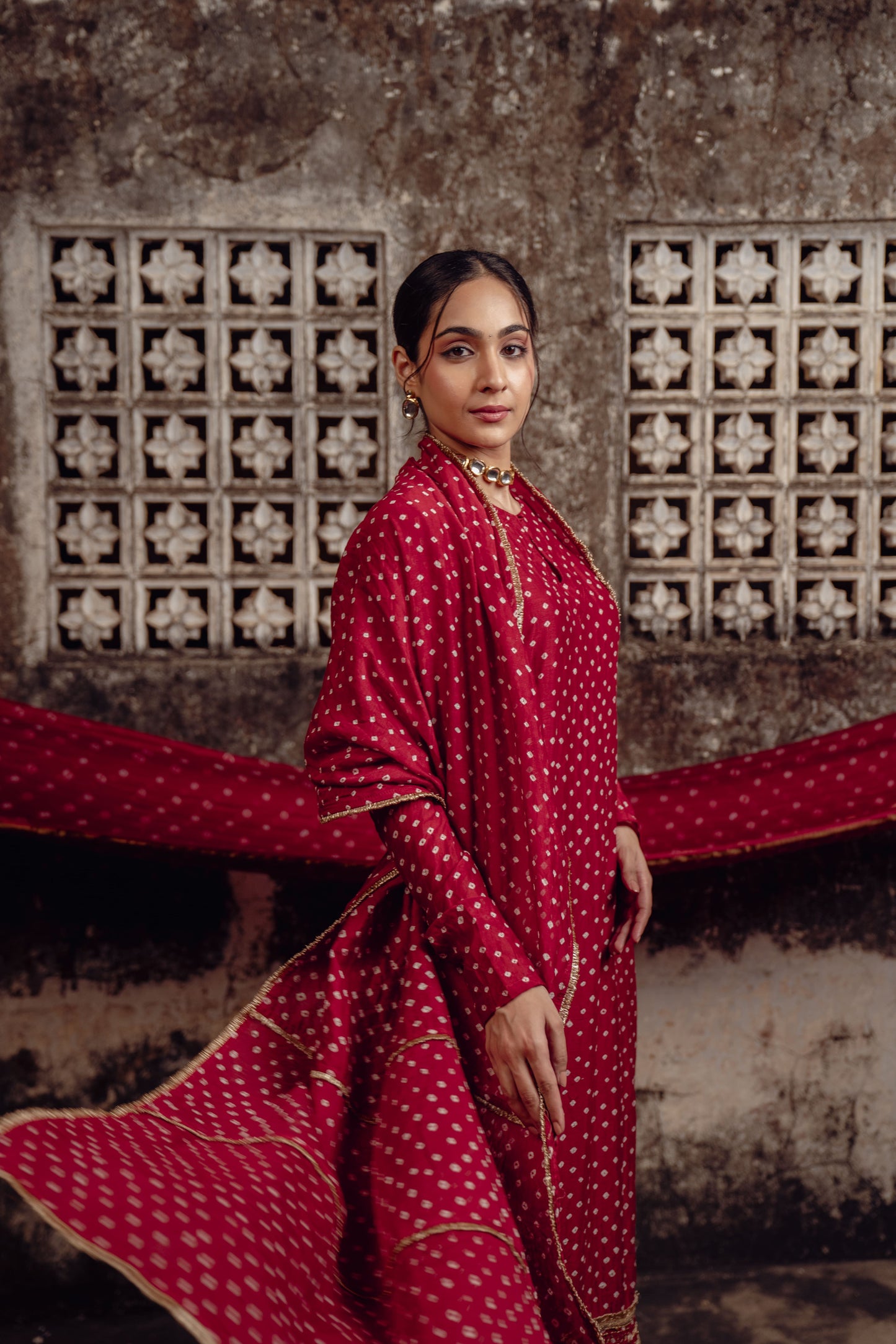 Chanderi silk bandhej Red dupatta