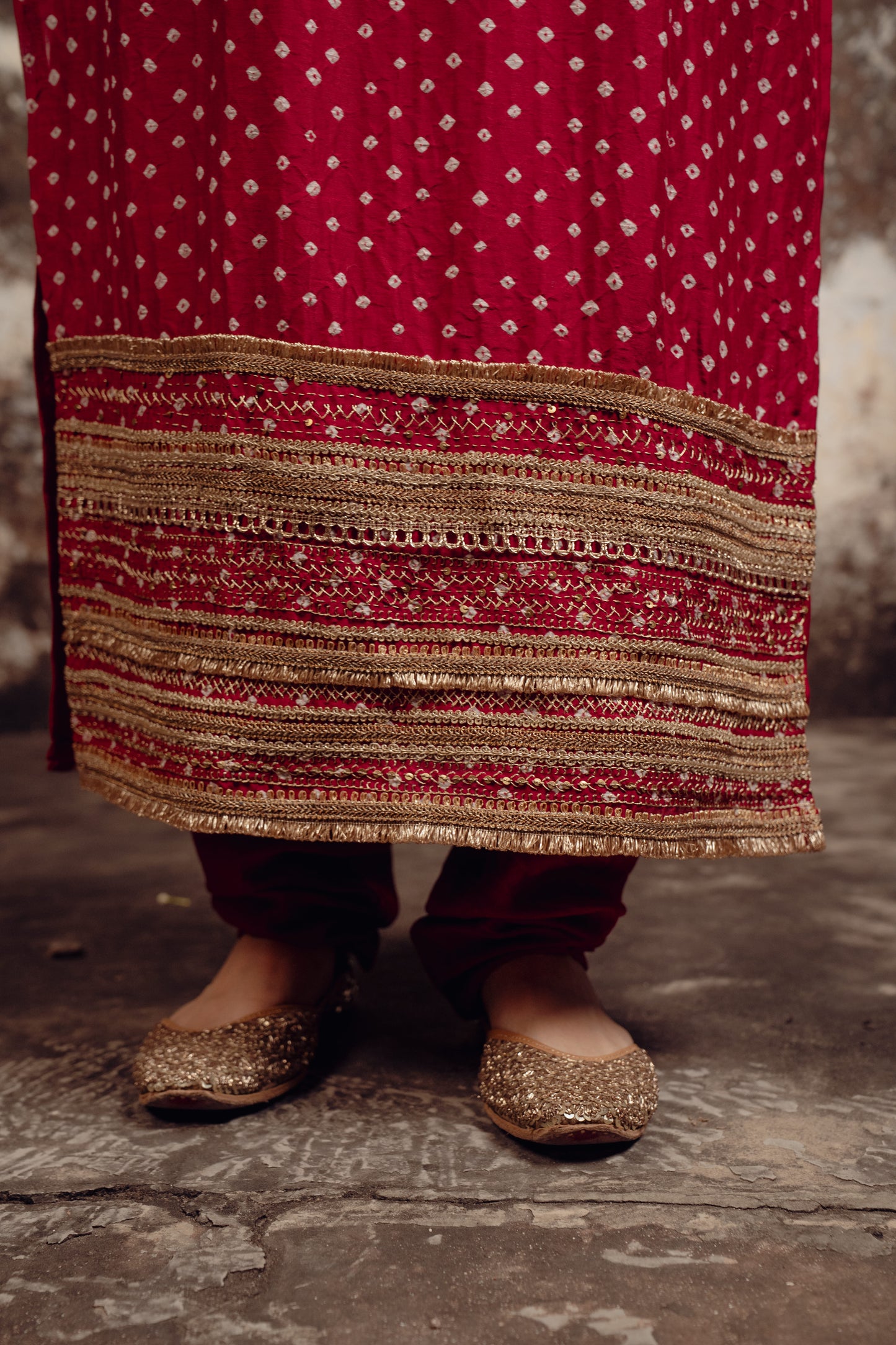 Red Chanderi Bandhej Kurta Set