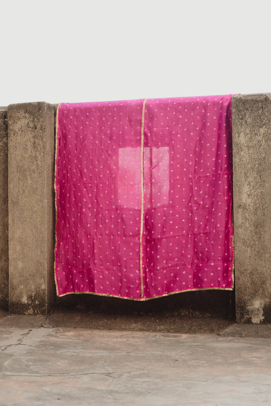 Pink Chanderi Bandhej Dupatta