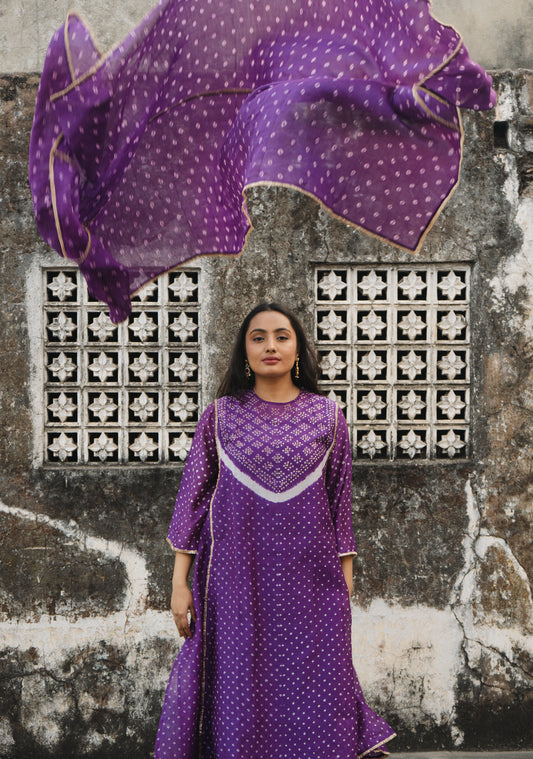 Purple Chanderi Bandhej Dupatta