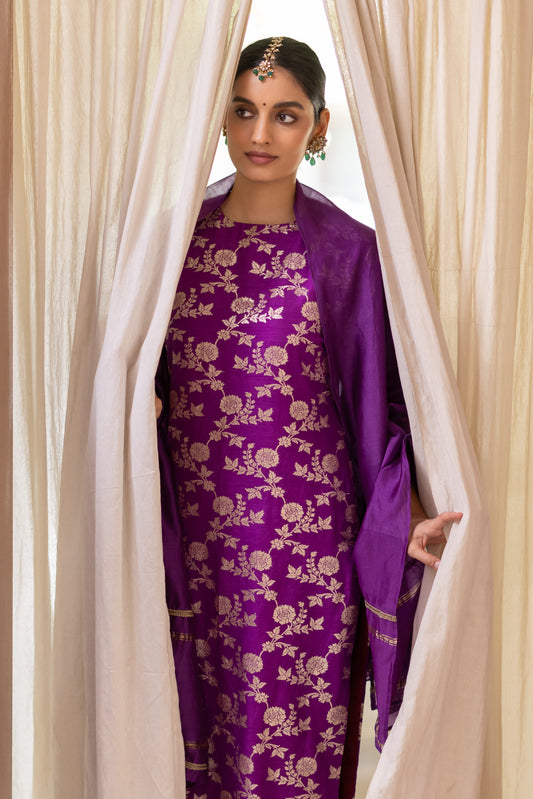 PURPLE BANARASI LONG KURTA SET