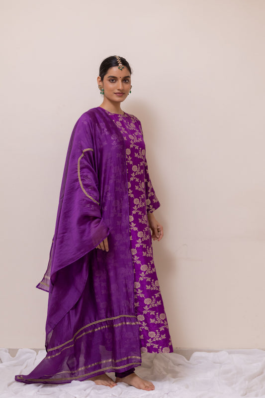 PURPLE BANARASI LONG KURTA SET