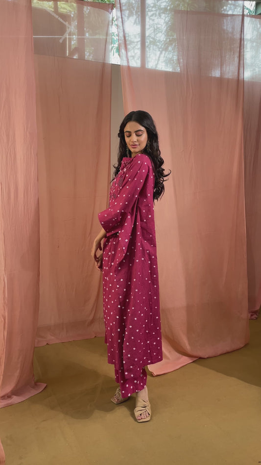 Kaftan Kurta Set - Regal Rani Pink