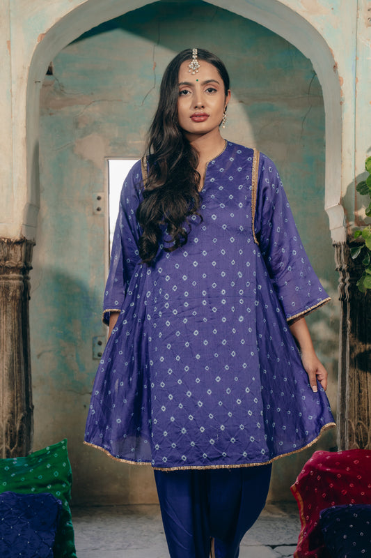 Blue Chanderi Bandhej Set