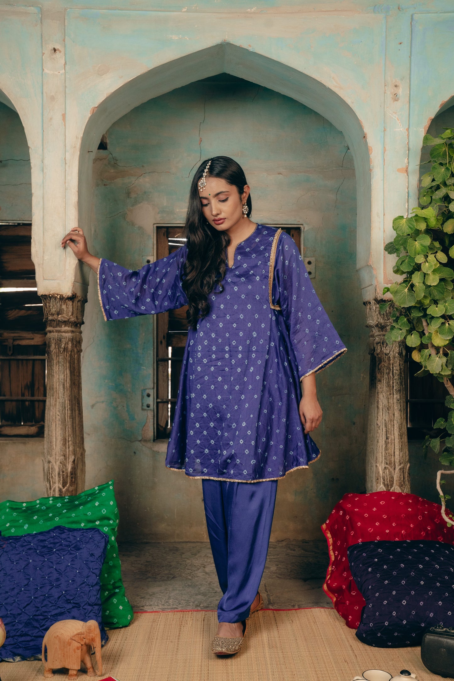 Blue Chanderi Bandhej Set