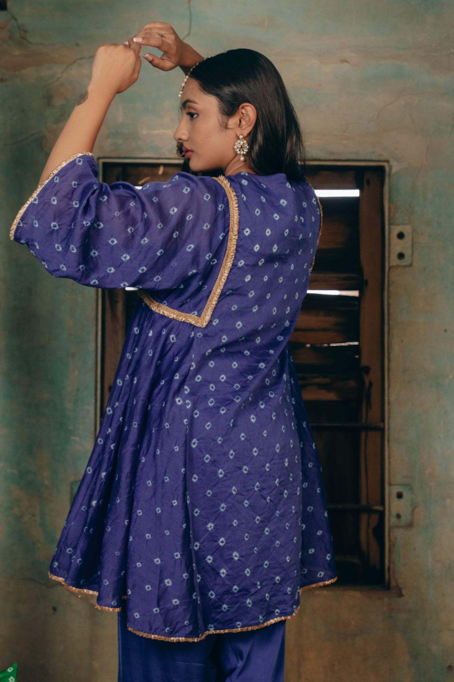 Blue Chanderi Bandhej Set