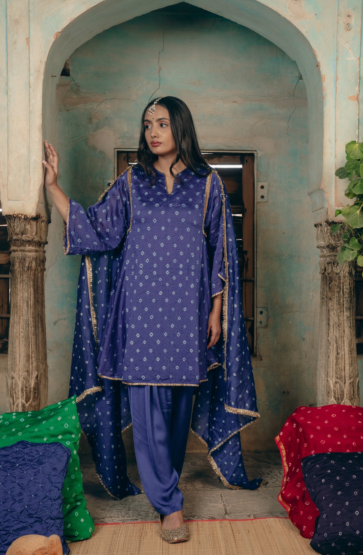 Blue Chanderi Bandhej Set