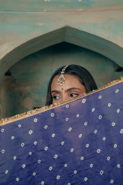 Chanderi silk bandhej blue dupatta