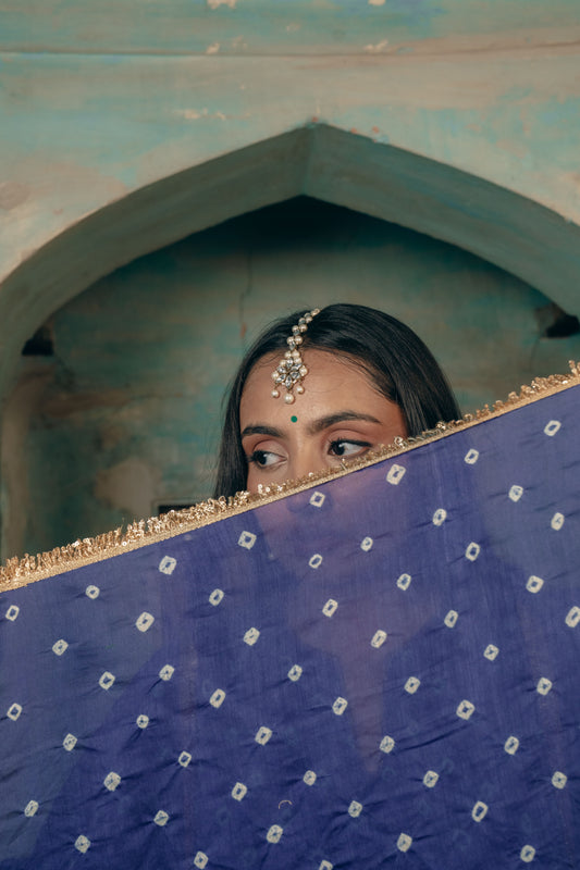 Chanderi silk bandhej blue dupatta