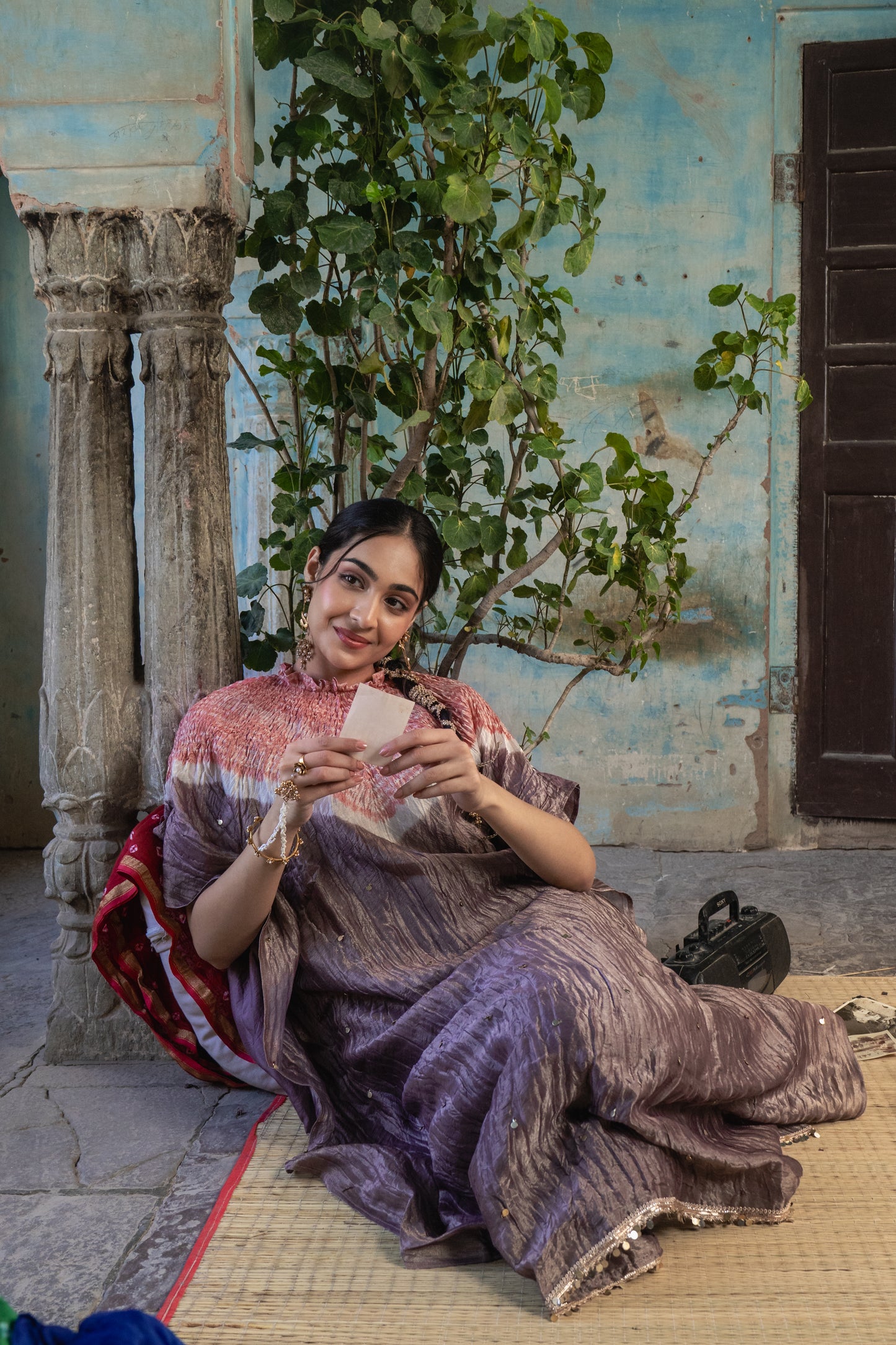 Violet Purple Chanderi Tissue Kaftan