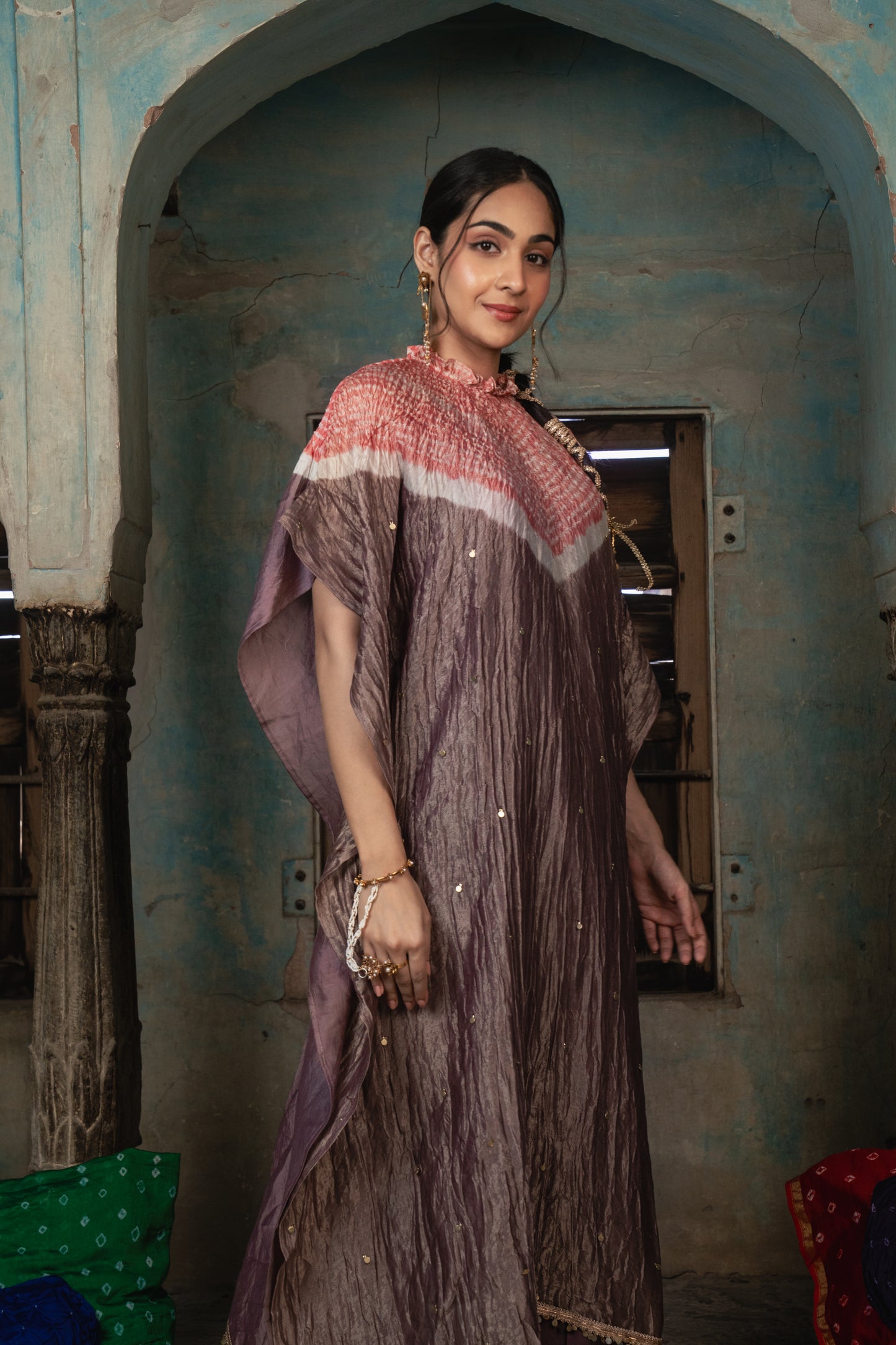 Violet Purple Chanderi Tissue Kaftan