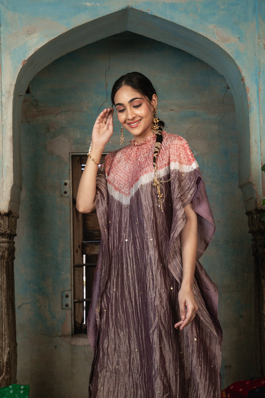 Violet Purple Chanderi Tissue Kaftan