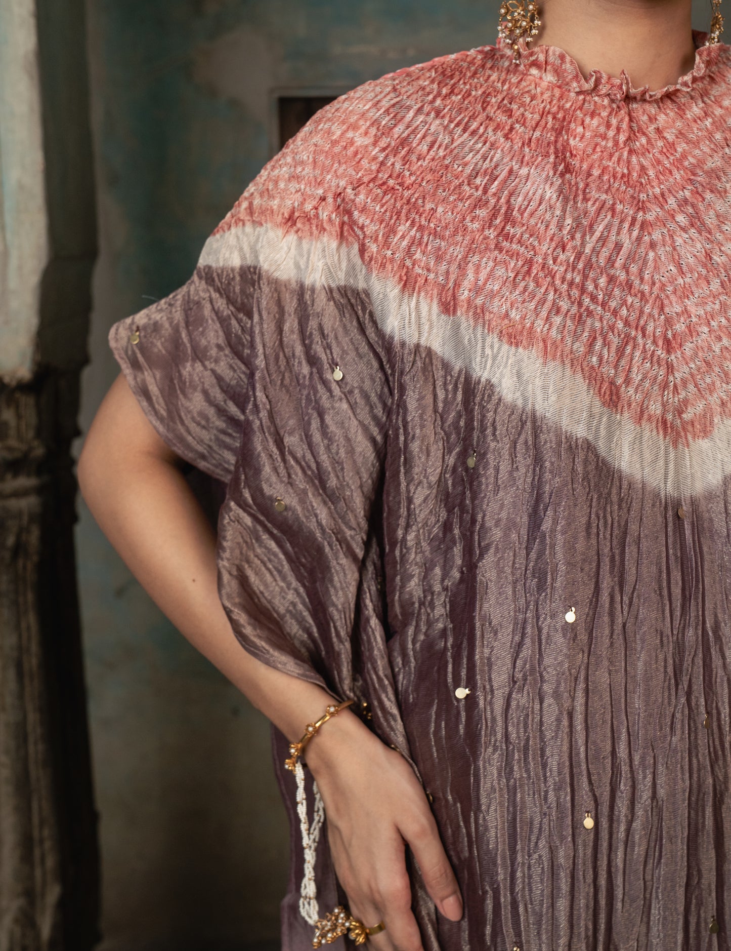 Violet Purple Chanderi Tissue Kaftan
