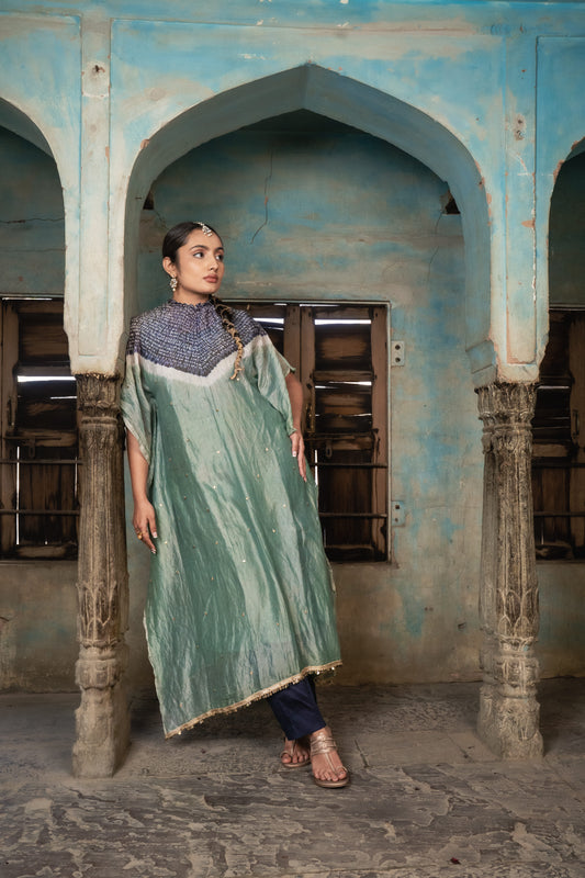 Sage Green Chanderi Tissue Kaftan