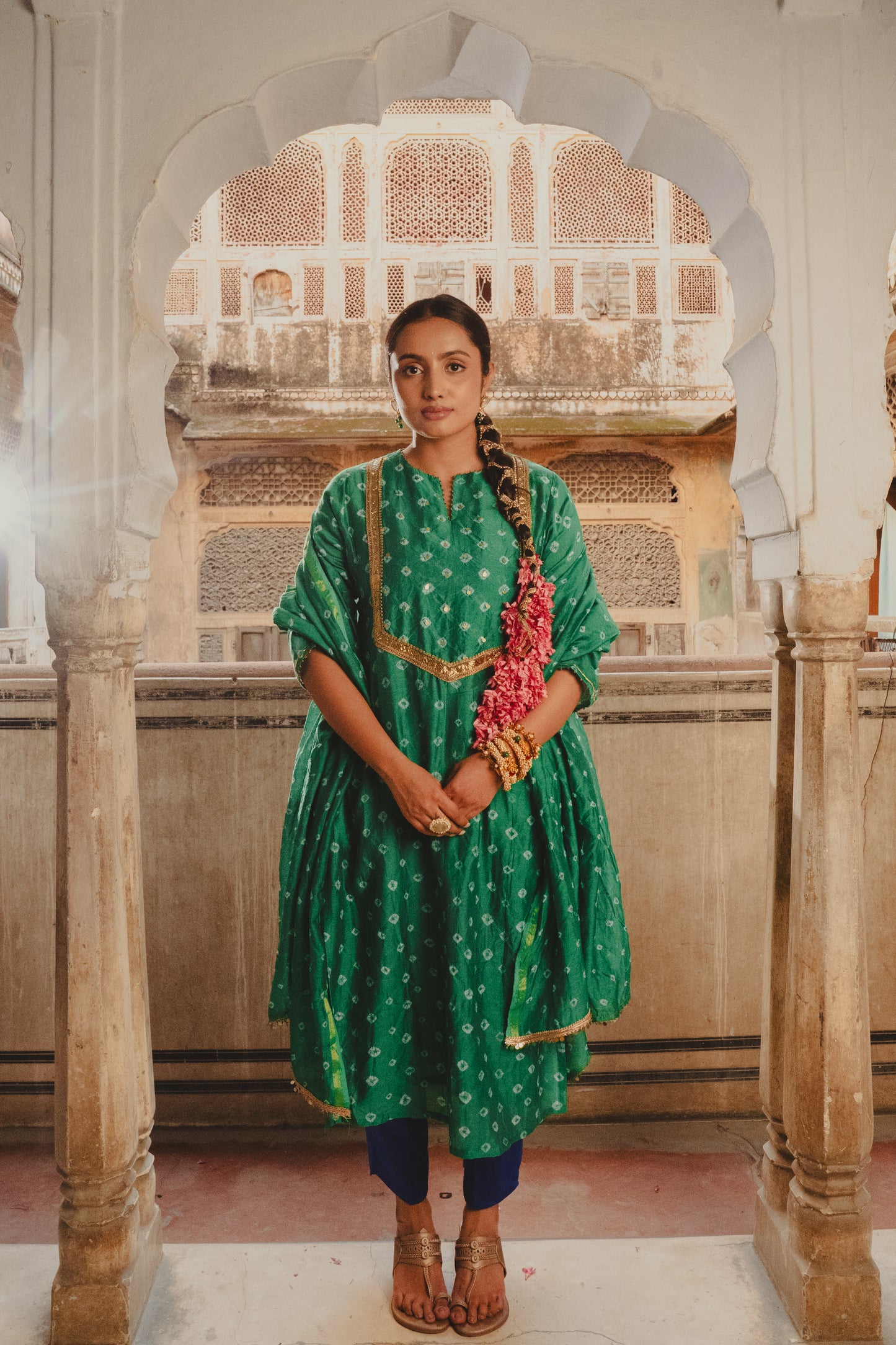 Keri Green Chanderi Bandhej Kurta Set