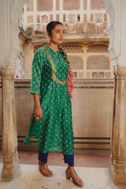 Keri Green Chanderi Bandhej Kurta Set