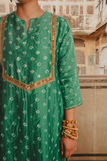 Keri Green Chanderi Bandhej Kurta Set