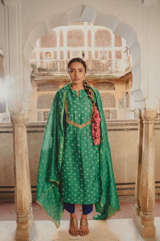 Keri Green Chanderi Bandhej Kurta Set