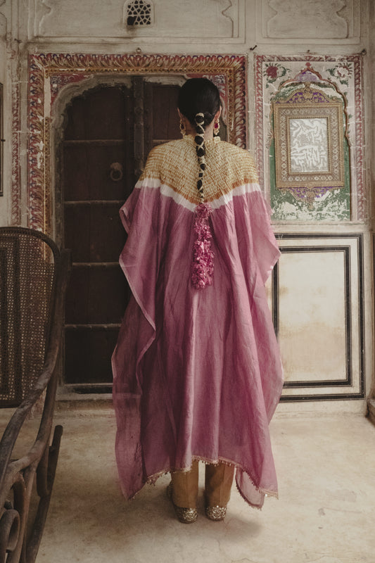Mauve-YELLOW  Chanderi Tissue Kaftan
