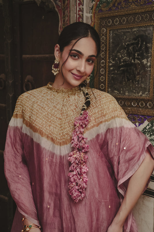 Mauve-YELLOW  Chanderi Tissue Kaftan