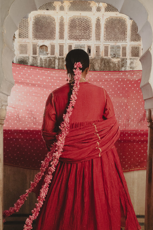 Chanderi mul badla Red dupatta