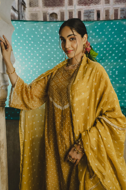 YELLOW CHANDERI ABHA SET