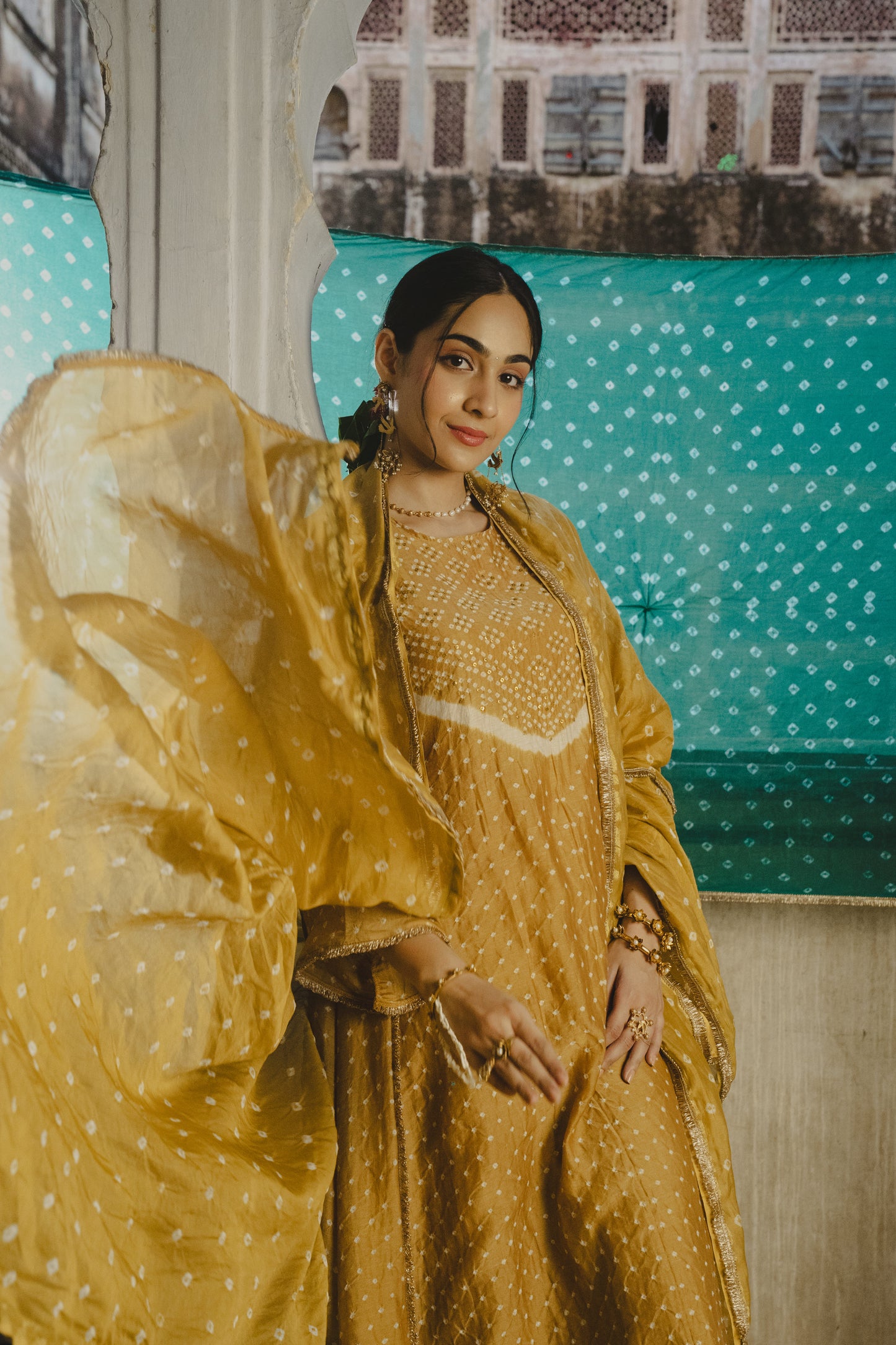 YELLOW CHANDERI ABHA SET