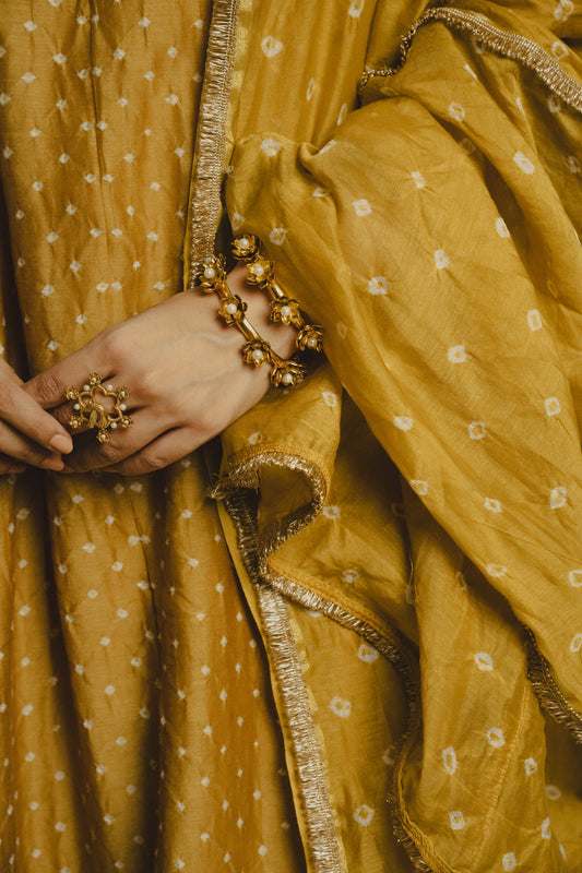 Chanderi bandhej Mustard yellow dupatta