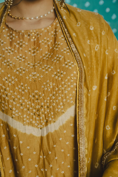 YELLOW CHANDERI ABHA SET