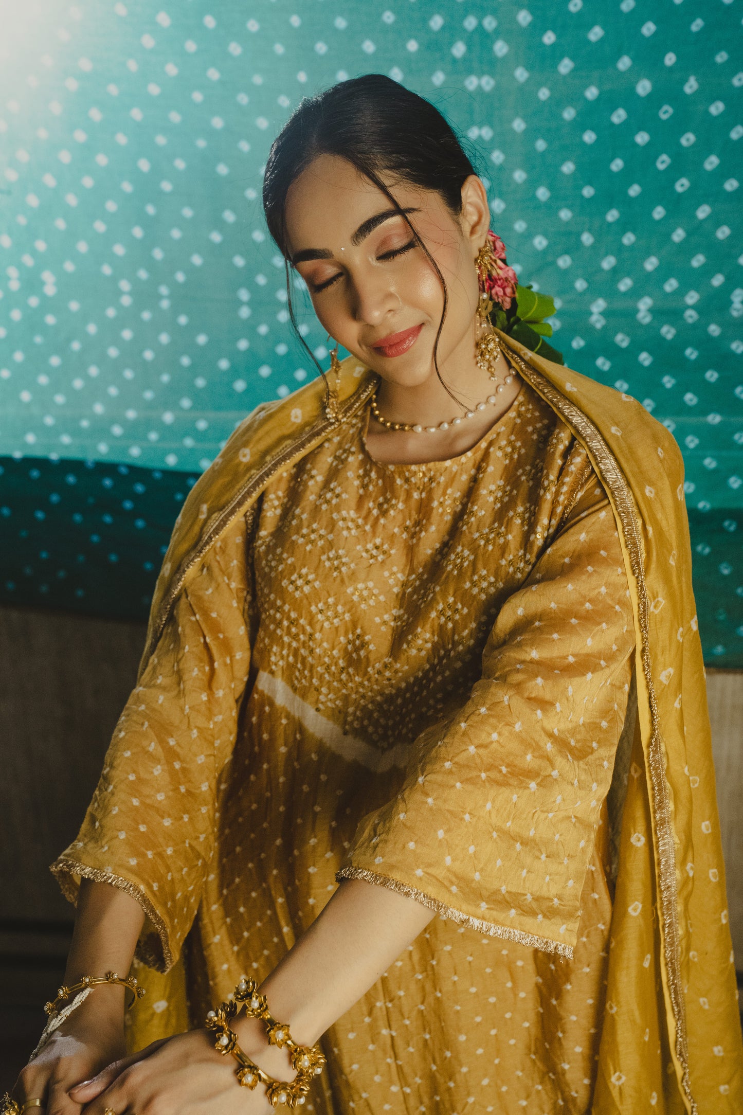 YELLOW CHANDERI ABHA SET