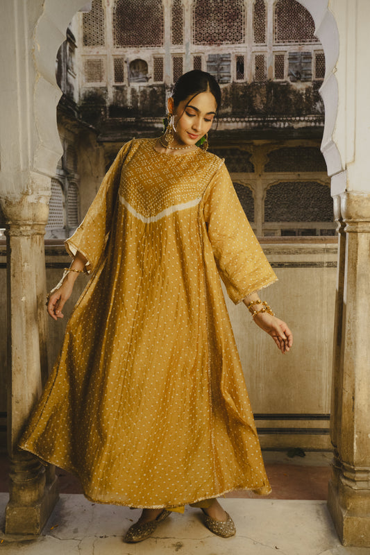 YELLOW CHANDERI ABHA SET