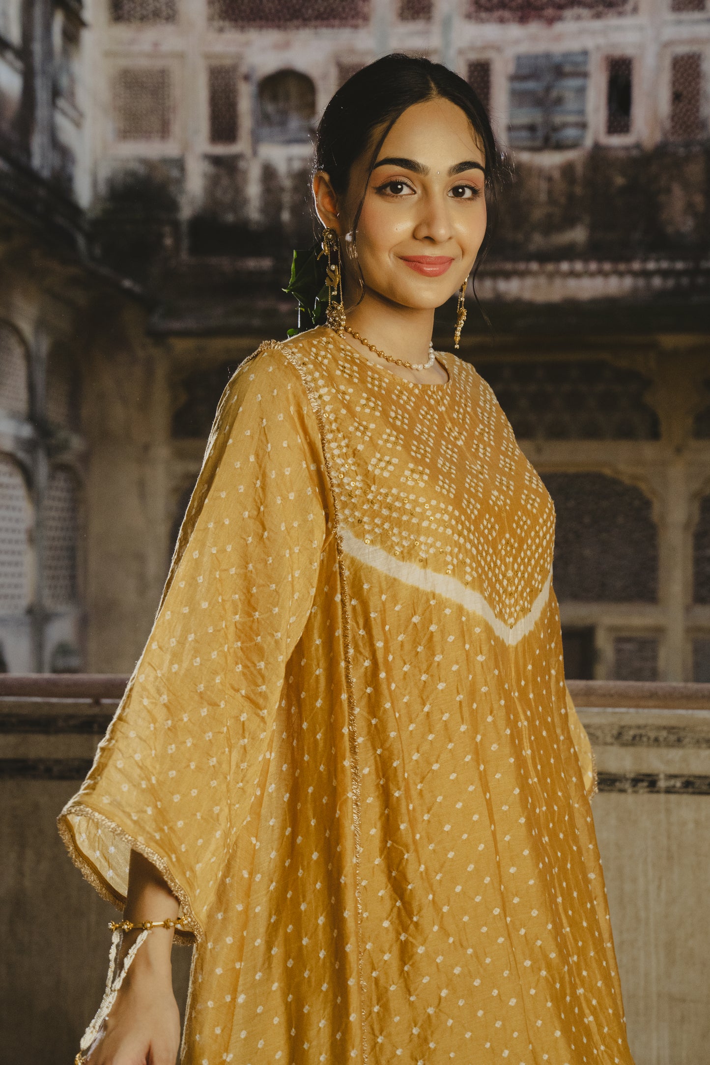 YELLOW CHANDERI ABHA SET