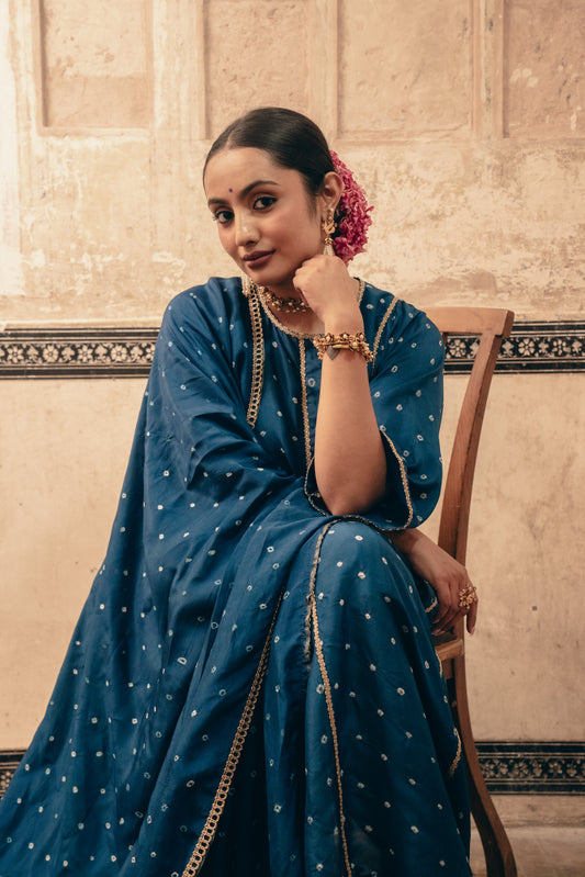 Upadda silk bandhej PEACOCK blue dupatta