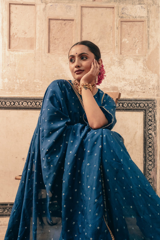Upadda silk bandhej PEACOCK blue dupatta