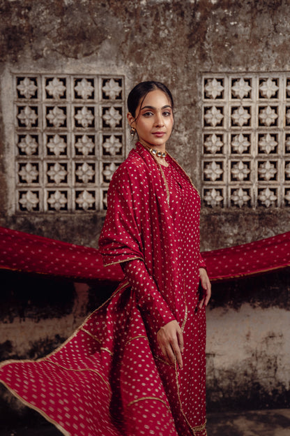 Chanderi silk bandhej Red dupatta