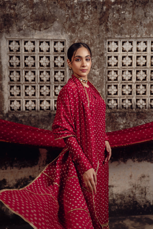 Chanderi silk bandhej Red dupatta