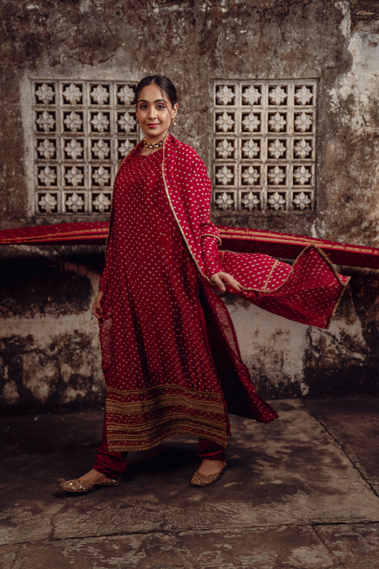 Chanderi silk bandhej Red dupatta