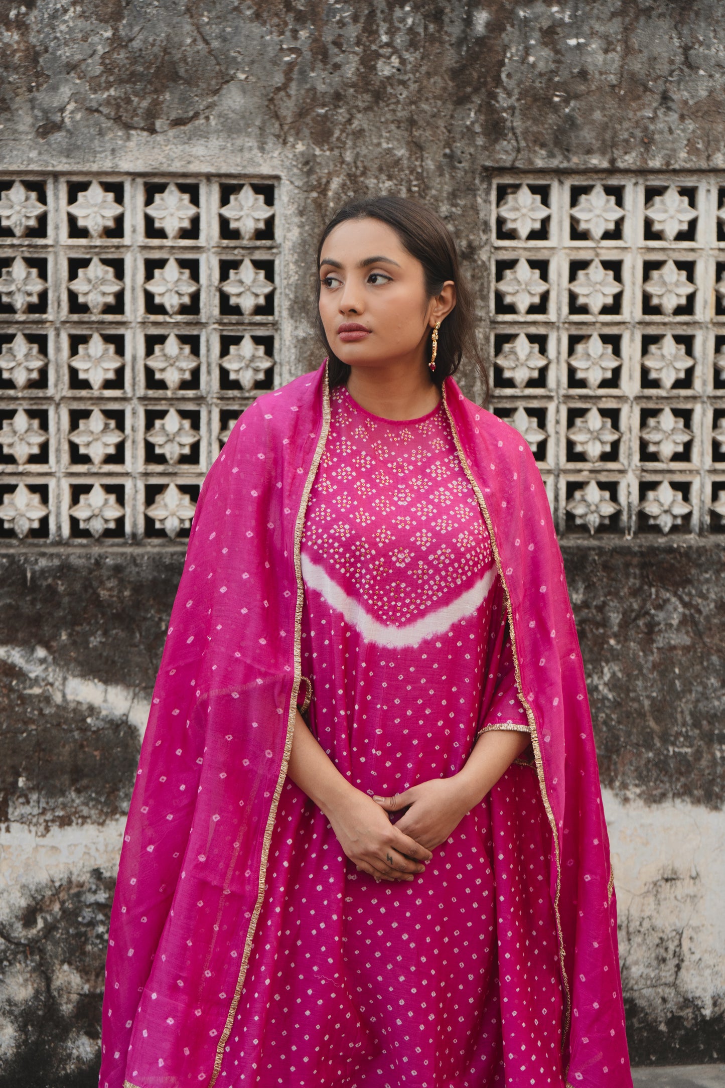 Pink Chanderi Bandhej Dupatta