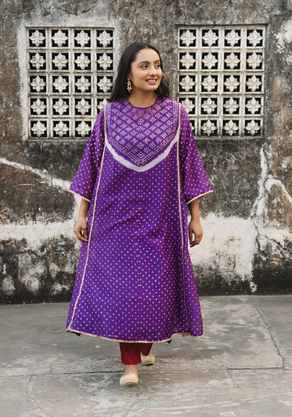 Purple -Red Chanderi Bandhej Abha