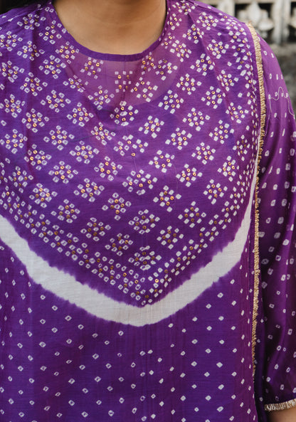 Purple -Red Chanderi Bandhej Abha