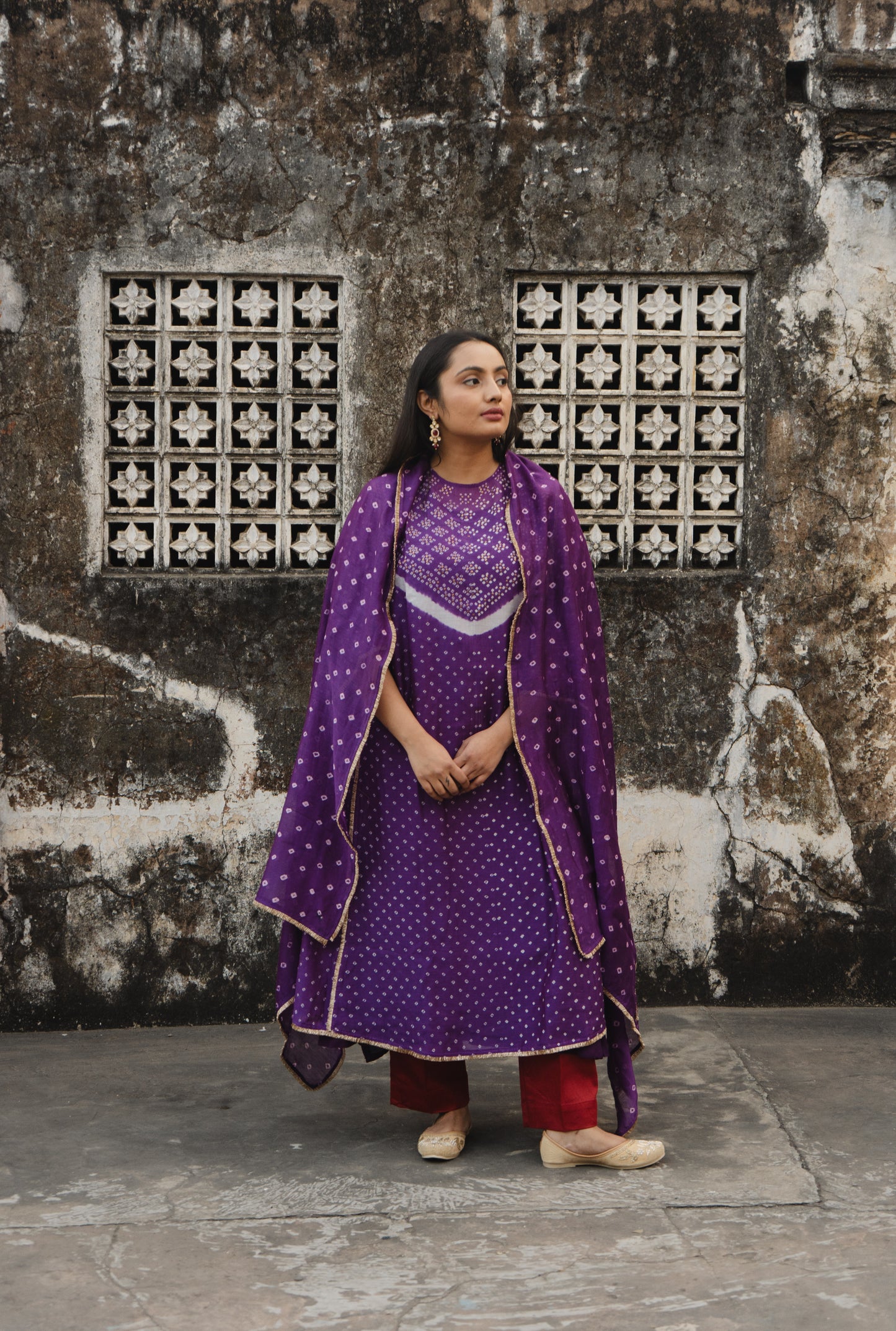 Purple -Red Chanderi Bandhej Abha