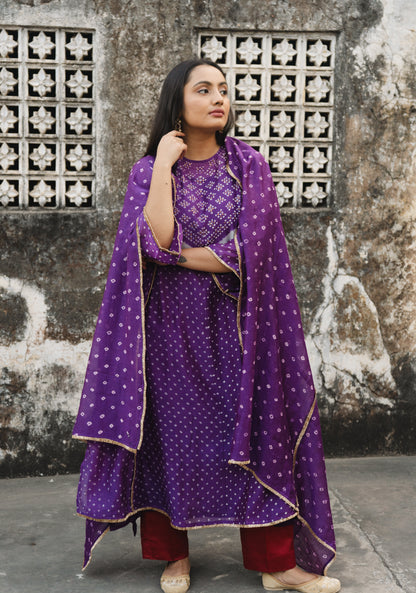 Purple -Red Chanderi Bandhej Abha