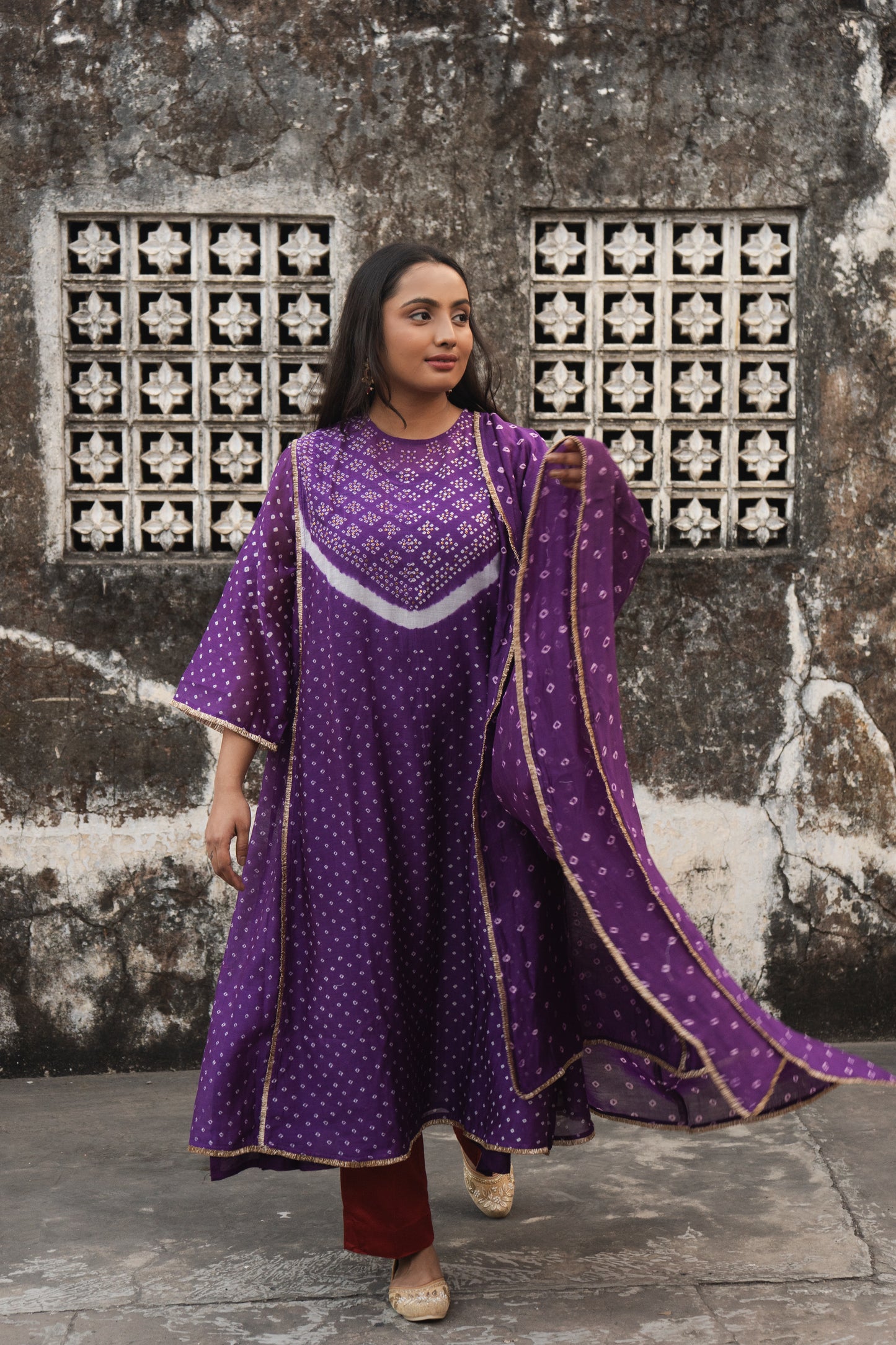 Purple Chanderi Bandhej Dupatta