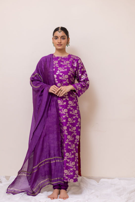 PURPLE BANARASI  LONG KURTA SET